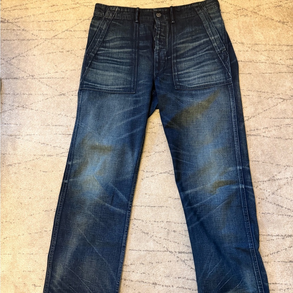 Double RL Ralph Lauren RRL Straight Leg Indigo Distressed Carpenter Jeans -33/32